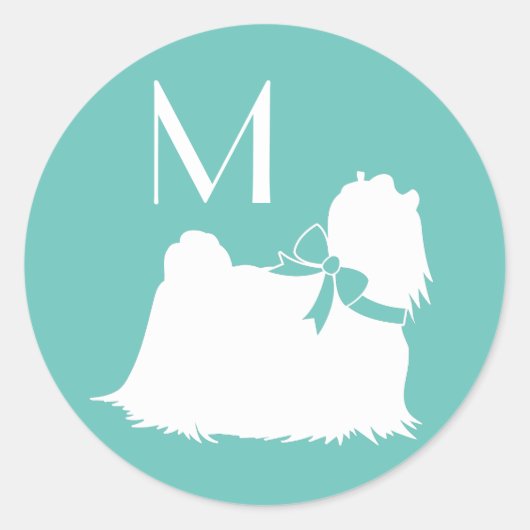 Sticker Rond Chien maltais Chien Chien Chien Coiffure longue (Devant)