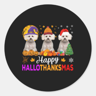Sticker Rond Chien maltais Halloween Noël Hallothanas 1