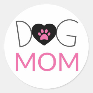 Sticker Rond Chien maman Empreinte de patte rose noir