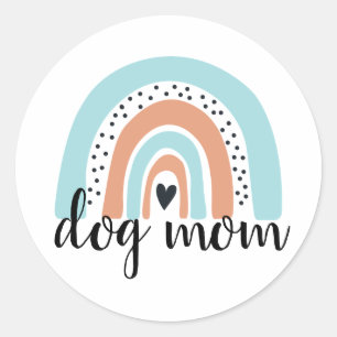 Sticker Rond Chien maman Rainbow Blue Peach