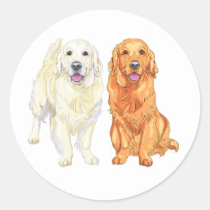 Sticker Rond Chien Mignon Amoureux de Cartoon Golden Retriever