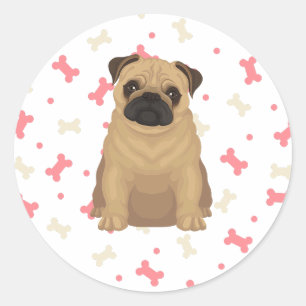 Sticker Rond chien mignon avec des os jeter l'oreiller