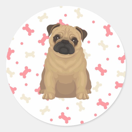 Sticker Rond chien mignon avec des os jeter l'oreiller (Devant)