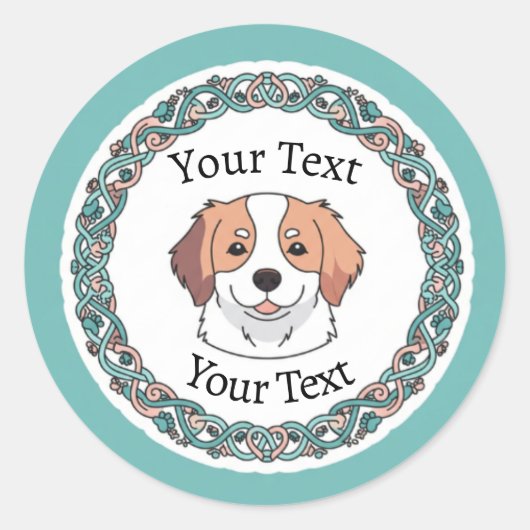 Sticker rond chien mignon avec texte personnalisé (Devant)