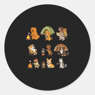 Sticker Rond Chien mignon aventure de camping en plein air dess