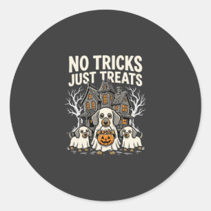 Sticker Rond Chien Mignon Halloween Pas de Farces Rien que des