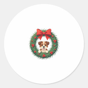 Sticker Rond Chien mignon Nez Noël Wreath Noël Chien Maman D