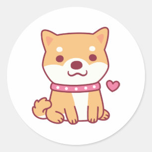 Sticker Rond Chien mignon Shiba Inu