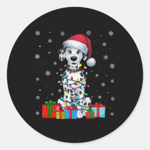 Sticker Rond Chien Moche Noël Éclairage Santa Chapa Chien Dalma