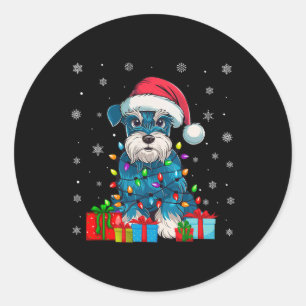 Sticker Rond Chien moche Noël éclaire Père Noël miniature Schna