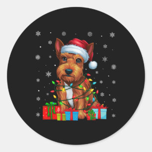 Sticker Rond Chien moche Xmas clair Santa Hat écossais Terrier