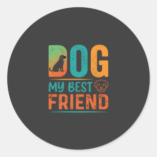 Sticker Rond Chien Mon Meilleur Ami Design Rétro