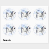 Sticker Rond Chien Noel Eskimo Américain (Feuille)