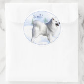 Sticker Rond Chien Noel Eskimo Américain (Sac)
