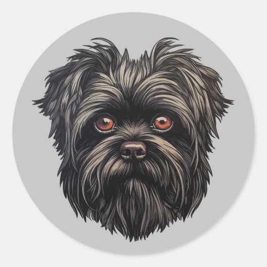 Sticker Rond Chien noir Affenpinscher (Devant)