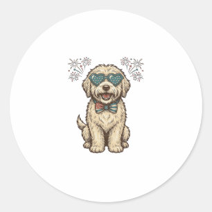 Sticker Rond Chien patriotique Feu d'artifice Conception de che