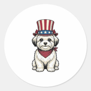 Sticker Rond Chien Patriotique Gravure Vintage Vector Design_1