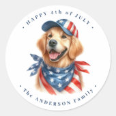 Sticker Rond Chien patriotique rouge blanc bleu États-Unis Drap (Devant)