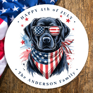 Sticker Rond Chien patriotique rouge blanc bleu Labrador 4 juil