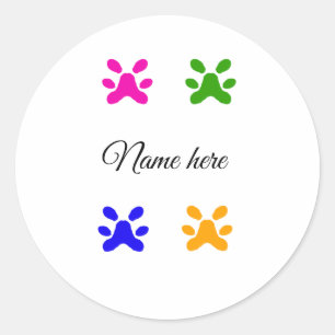 Sticker Rond Chien patte coloré animal ajouter nom texte animal