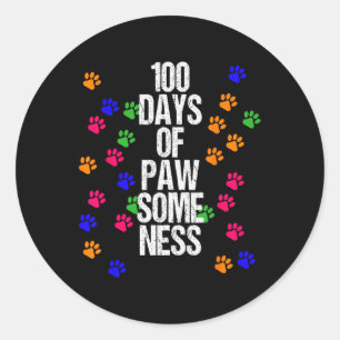 Sticker Rond Chien Paw 100 Jours École Animal amusant Joyeux ca