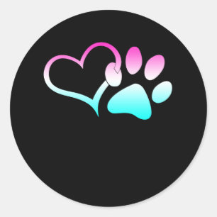 Sticker Rond Chien Paw Arc-en-ciel coloré Coeur animal sauvete