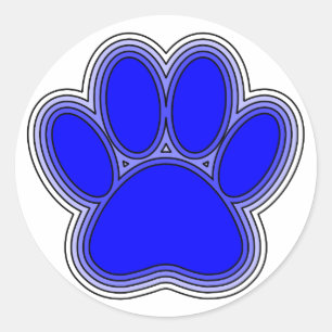 Sticker Rond Chien Paw En Bleu Avec Contours