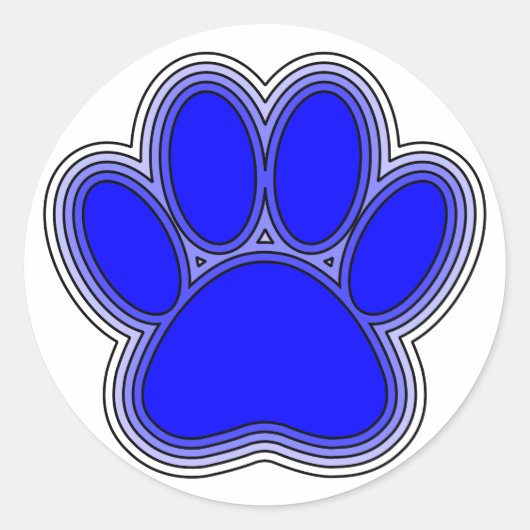 Sticker Rond Chien Paw En Bleu Avec Contours (Devant)