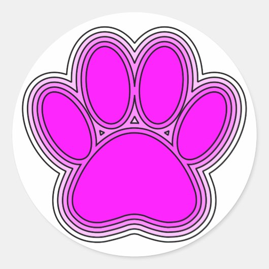 Sticker Rond Chien Paw En Rose Avec Des Contours (Devant)