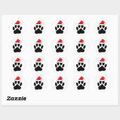 Sticker Rond Chien Pawprint Santas Casquette (Feuille)
