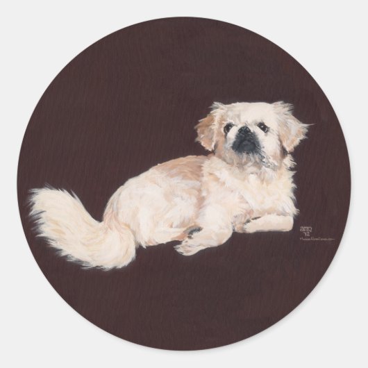 Sticker Rond Chien Pékinois Blanc (Devant)