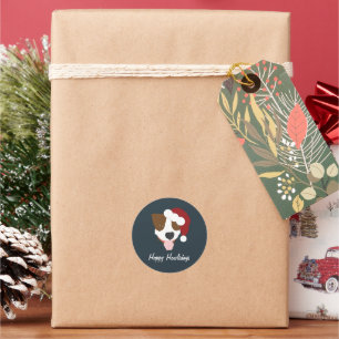 Sticker Rond Chien père Noël - Personnalisable