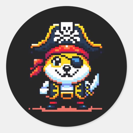 Sticker Rond Chien pirate - Drôle Pixel Art Aventure Design (Devant)
