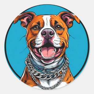 Sticker Rond Chien Pitbull mignon