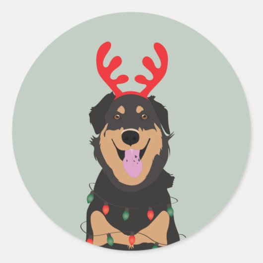 Sticker Rond Chien Reindeer Joyeux Pawlidays (Devant)