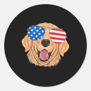 Sticker Rond Chien Retriever Doré Patriotique Cadeau 4 Juillet
