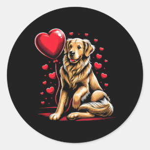Sticker Rond Chien Retriever Doré Saint-Valentin Propriétaire d