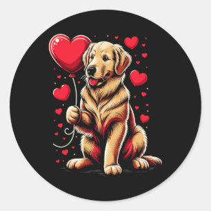 Sticker Rond Chien Retriever Doré Saint-Valentin Propriétaire d