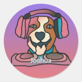 Sticker Rond Chien rétro de rue avec casque | Drôle (Devant)