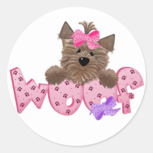 Sticker Rond Chien rose de Woof