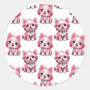 Sticker Rond Chien rose Motif design - blanc
