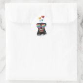 Sticker Rond Chien Rottweiler avec coeurs Saint-Valentin (Sac)