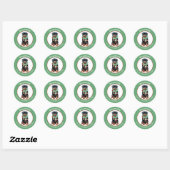 Sticker Rond Chien Rottweiler en rouge et vert Écharpe de Noël (Feuille)