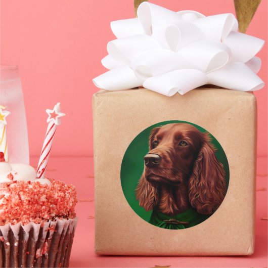 Sticker Rond Chien rouge irlandais en robe de fête de St. Patri (Fête)