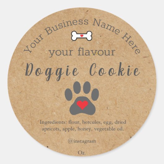 Sticker Rond Chien Russe Paw Chien Personnalisé biscuit (Devant)