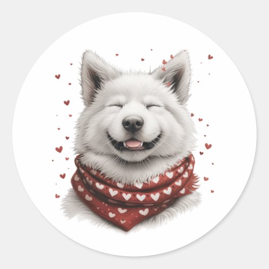 Sticker Rond Chien Samoyède de la Saint-Valentin (Devant)