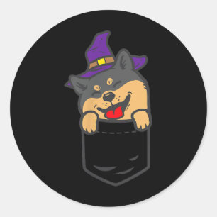 Sticker Rond Chien Shiba Inu noir Poc Sorcière Halloween Chien