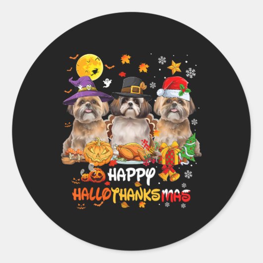 Sticker Rond Chien Shih Tzu Joyeux Halloween Thanksgiving Joyeu (Devant)