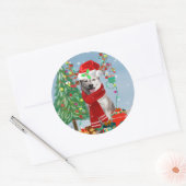 Sticker Rond Chien sibérien Husky à Noël de neige (Enveloppe)