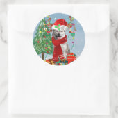 Sticker Rond Chien sibérien Husky à Noël de neige (Sac)